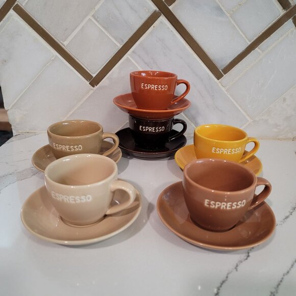 World Market Espresso Set 12 Pieces Mixed Earth Tone terracotta brown tan yellow - Picture 16 of 16